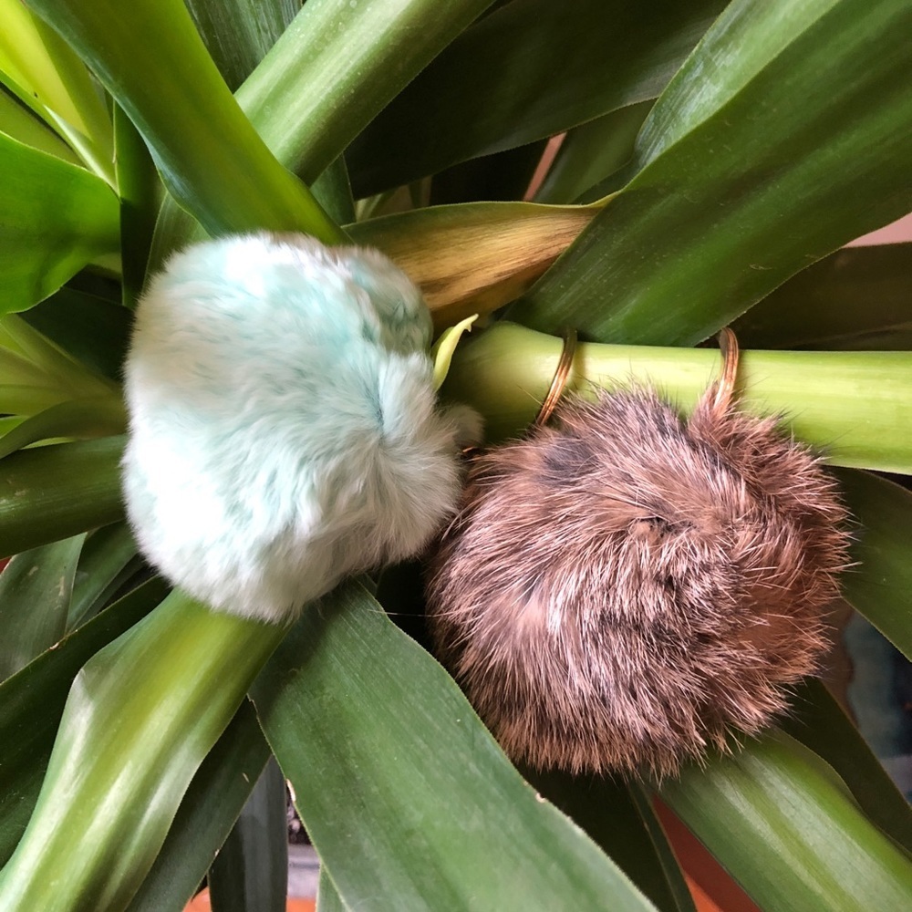 NEW Mint Sage Rabbit Fur Pom Key Chain Ring